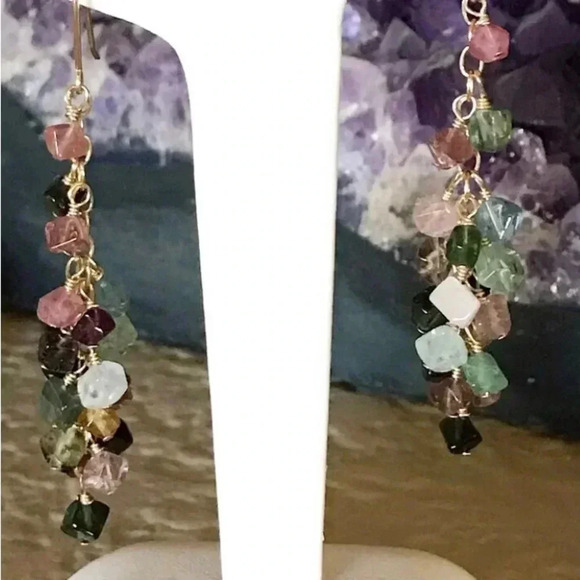 Tourmaline Earrings,Chandelier Earrings,Multicolored Gemstones,Waterfall Earring - Picture 4 of 4